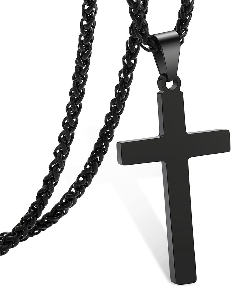 RS Cross Necklace for Men Boys Women 16-24 Inches Stainless Steel Cross Pendant Chain Religious Gift - Image 1